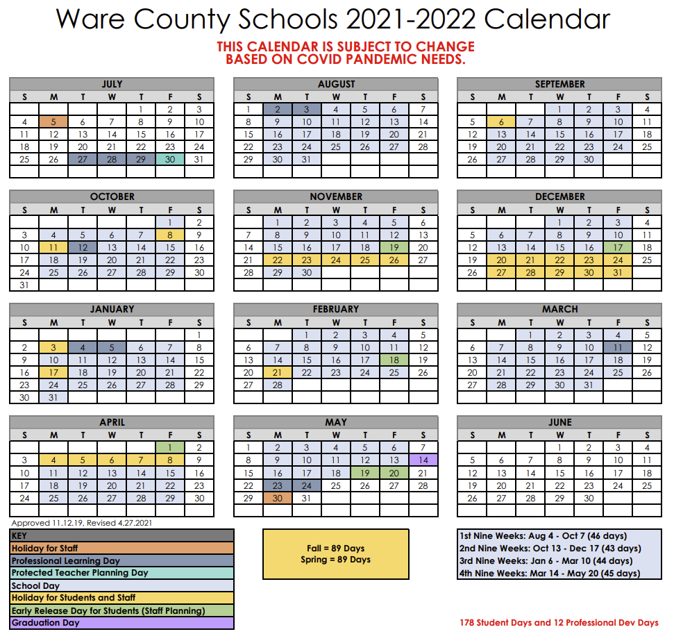 U 46 Calendar 2022 23 Wcboe Revises 2021-2022 School Calendar | Ware County Schools