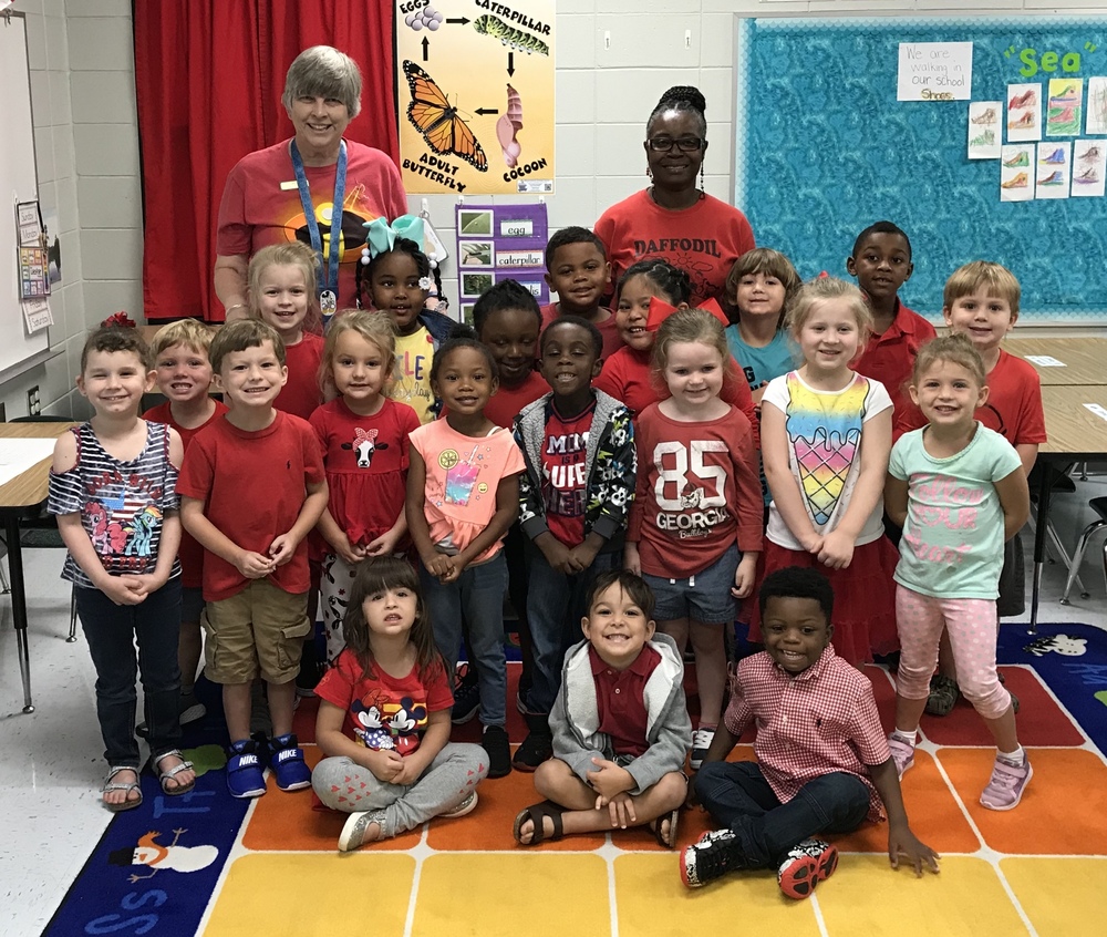 Mrs. Beach & Mrs. Muchinson's Class wearing the color red. 
