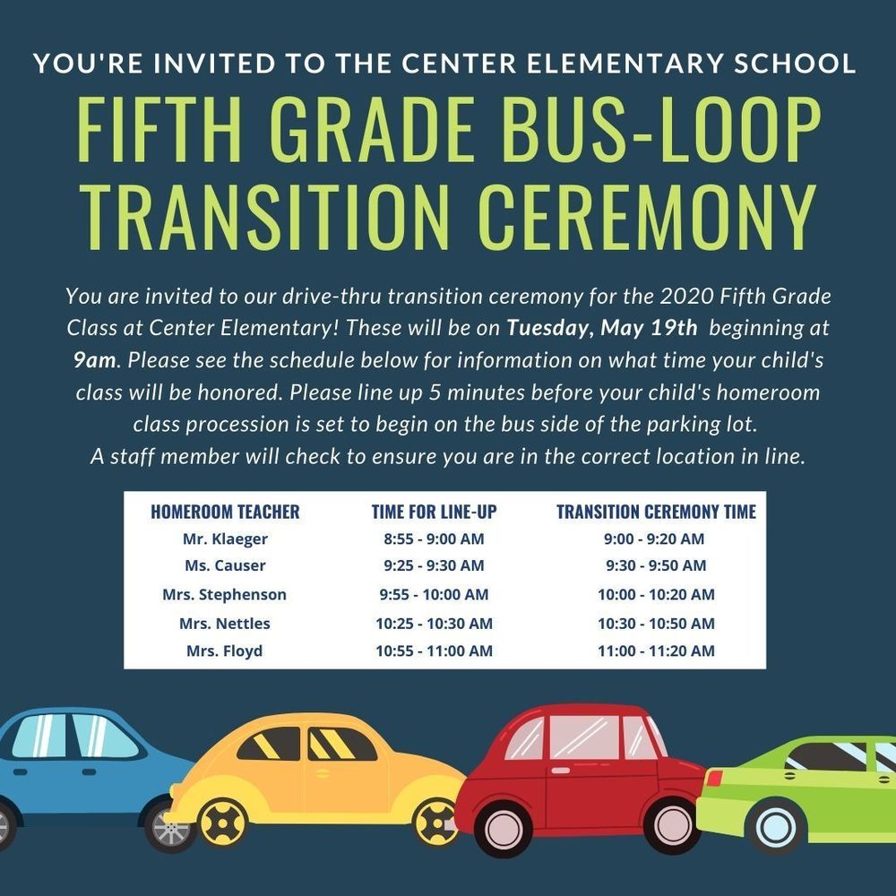 5th Grade Parents & Students Invited to Center's Bus-Loop Transition Ceremony
