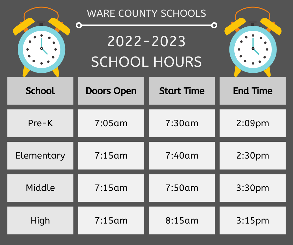 WCS Announces School Hours For 2022 2023 Waresboro Elementary School