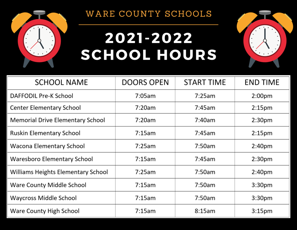 WCS Announces 2021 2022 School Hours Wacona Elementary School