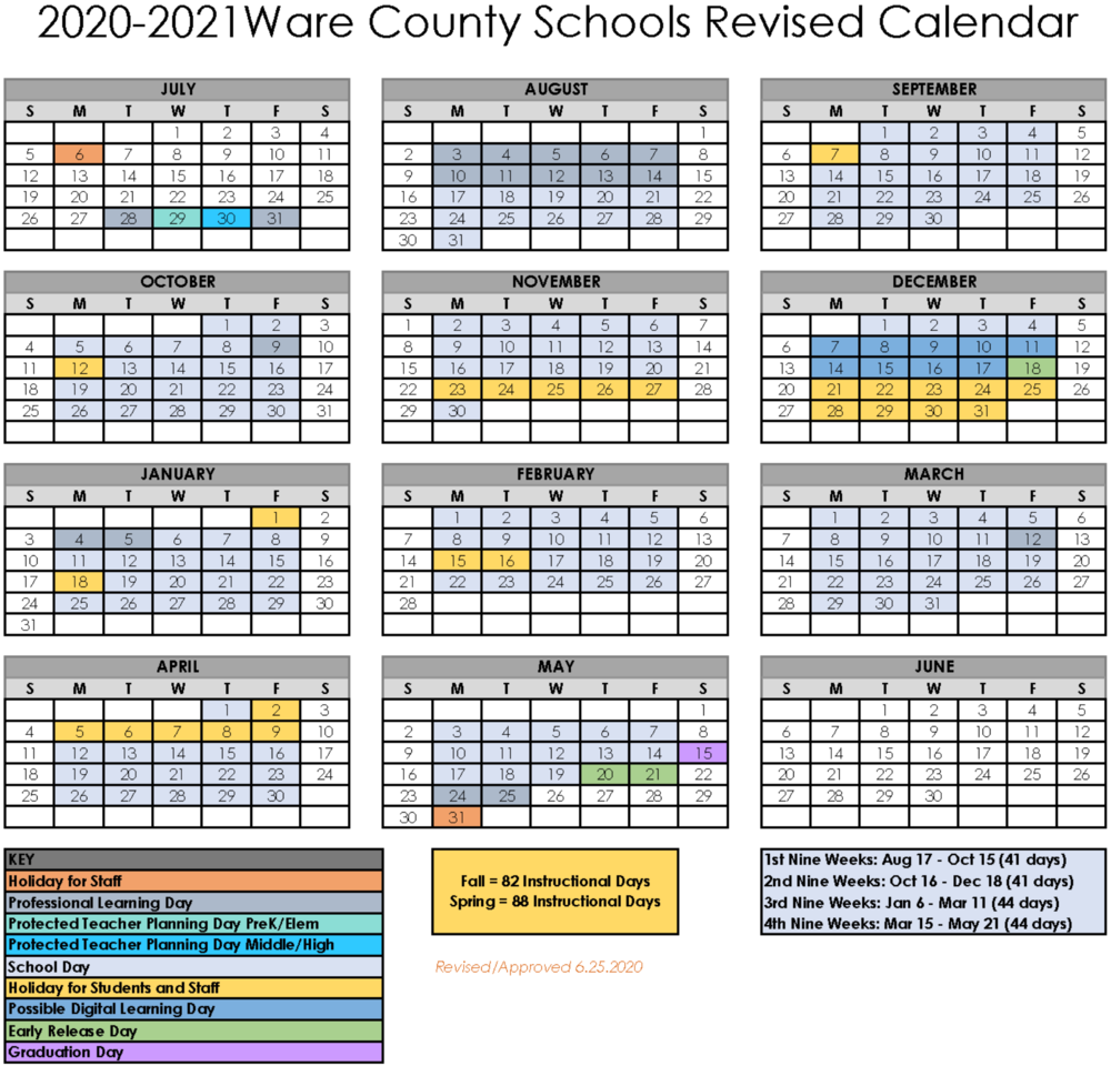 BOE Approves Revised 20202021 School Calendar Ware County High School