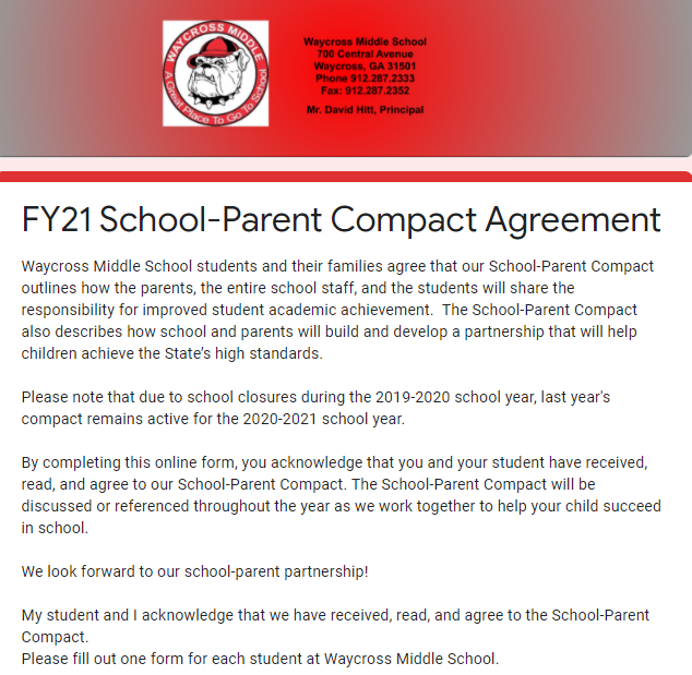 SchoolParent Compact Agreement Form Waycross Middle School