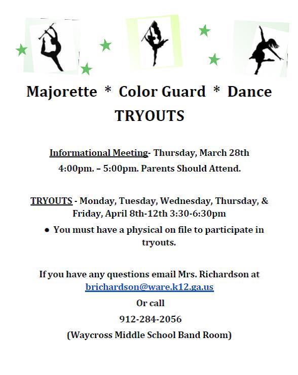 Majorette, Color Guard, Dance Tryouts