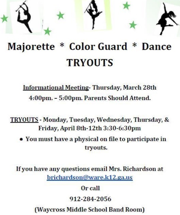 Majorette, Color Guard, and Dance Tryouts Ware County Middle School