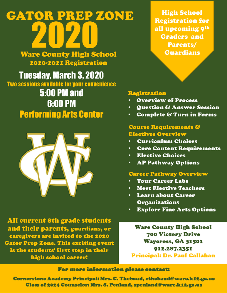 Gator Prep Zone is March 3, 2020 Ware County High School