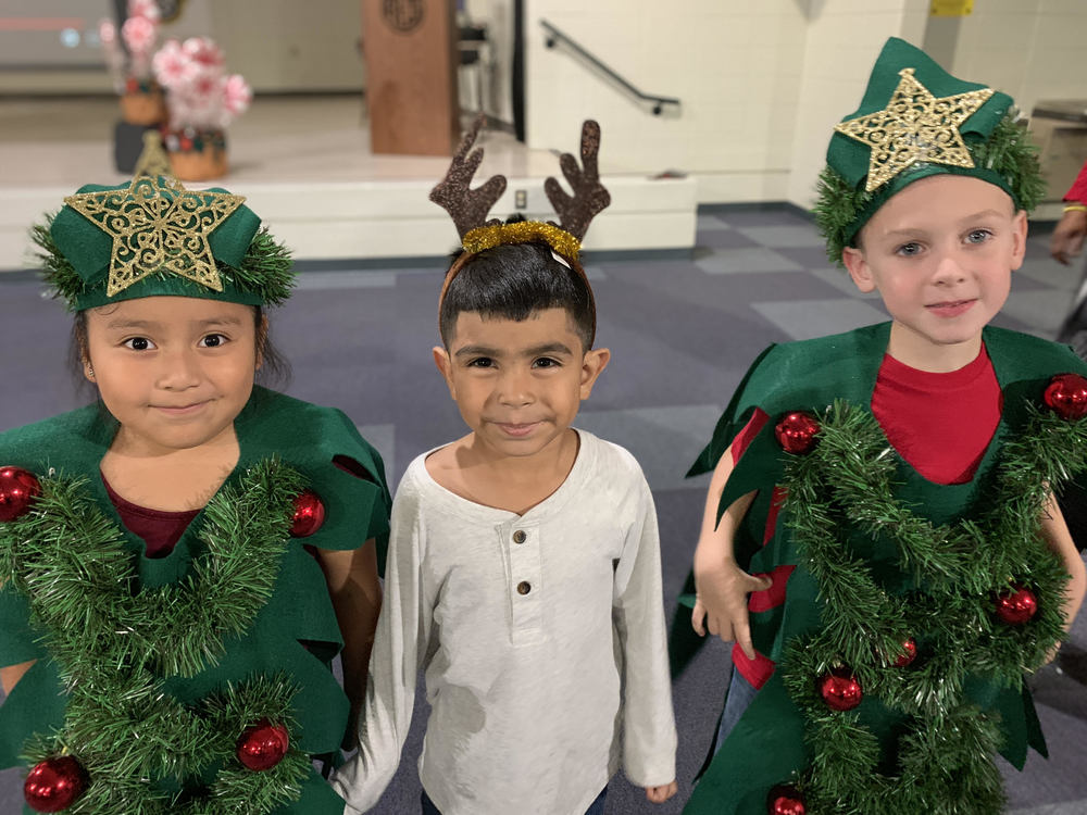Kindergarten Students dressed in Christmas garb