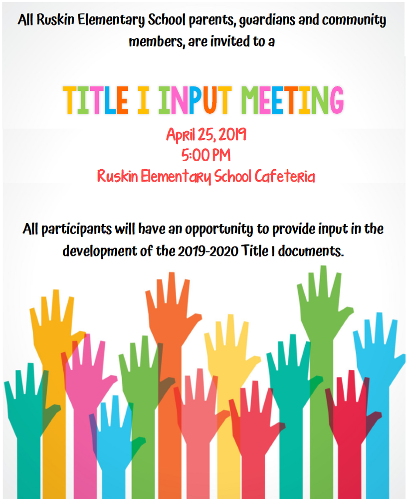 Title I Input Meeting April 25th 5:00 PM