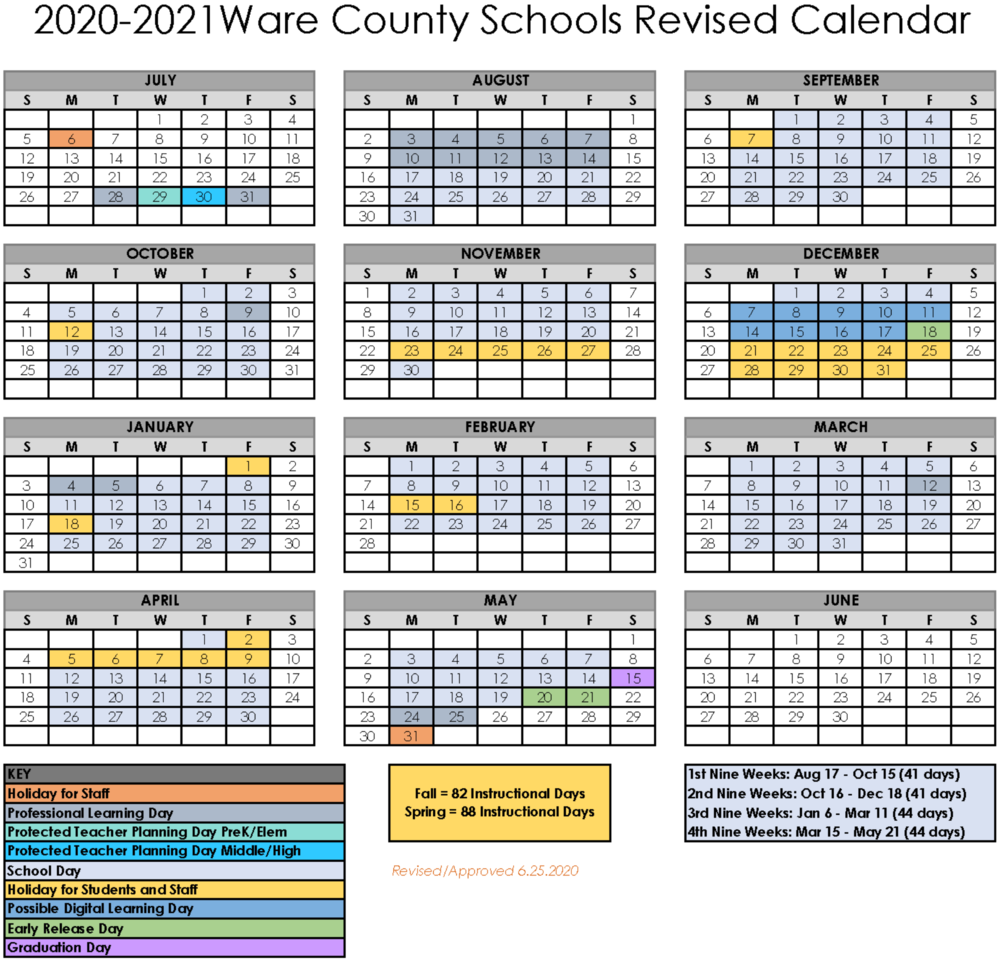 BOE Approves Revised 2020-2021 School Calendar | Ware County Middle School