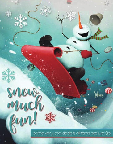 Snow much fun snowman riding a red sleigh