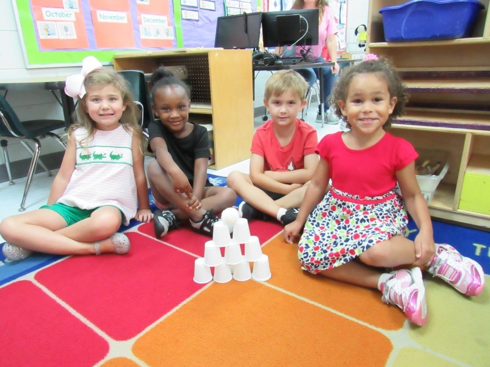 Students in Mrs. Dowling's class built a tower.