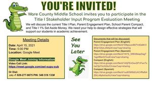 You're Invited To WCMS Title 1 Meeting