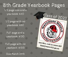 8th Grade Yearbook Pages Due