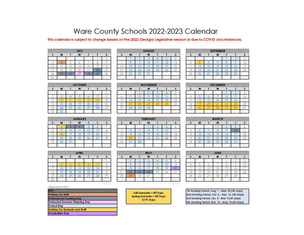 2022-2023 WCS Calendar