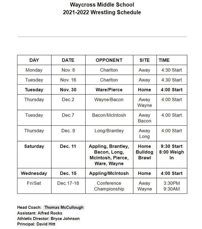 Winter Sports Schedules | Waycross Middle School