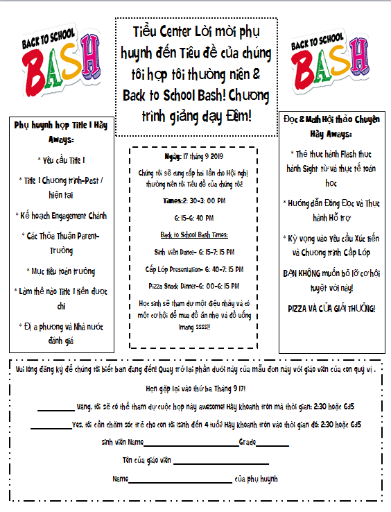 Center Invites Parents To Annual Title 1 Meeting And Back To School Bash Center Elementary School